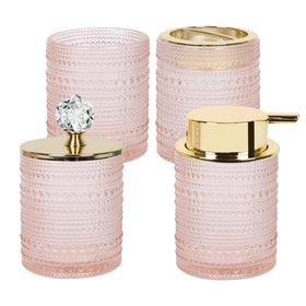 FEILANDUO pink glass soap dispenser with gold pump adds luxe touch to bathroom