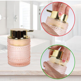 FEILANDUO pink glass toothbrush holder keeps counters organized with style