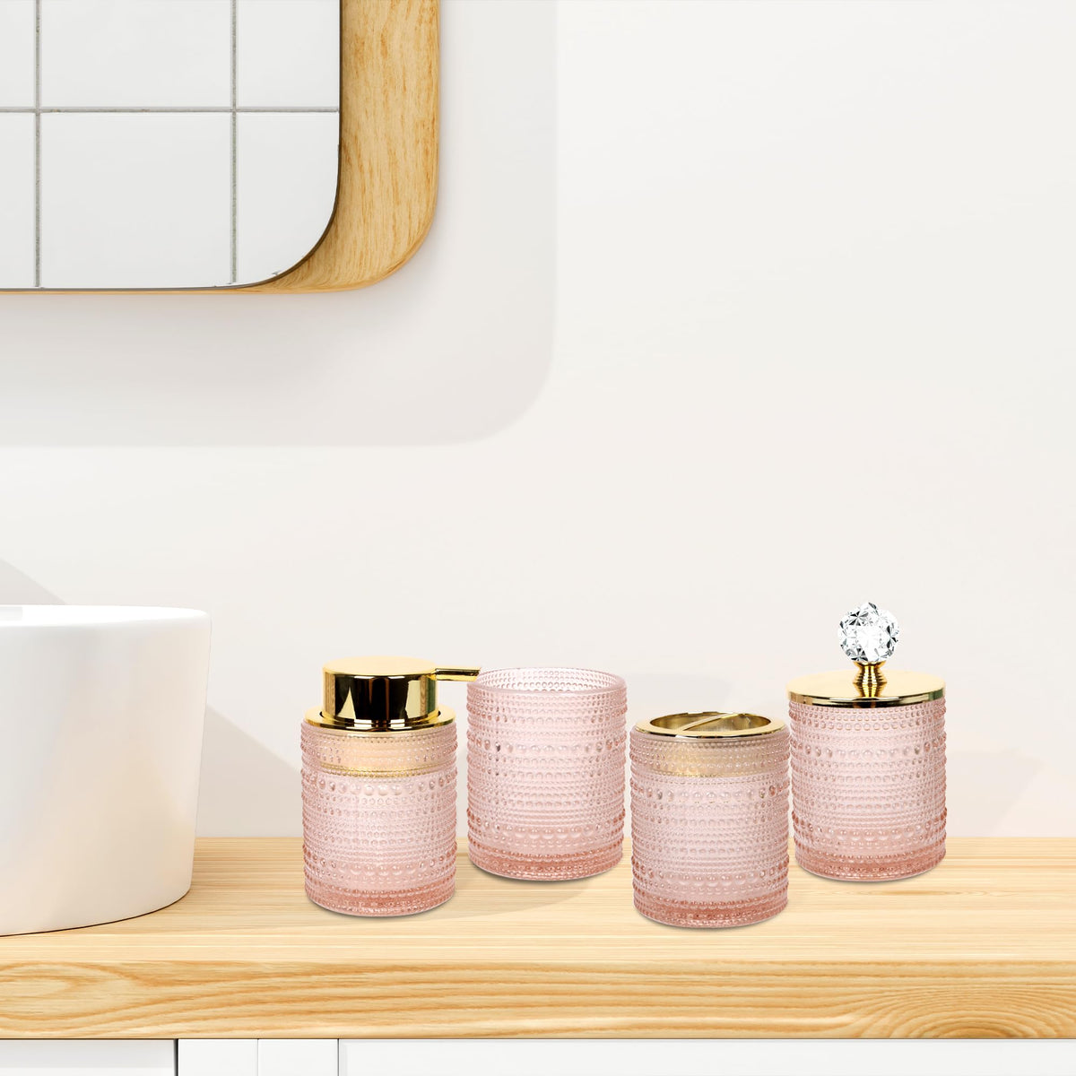 FEILANDUO pink glass tumbler stores makeup tools or pens neatly