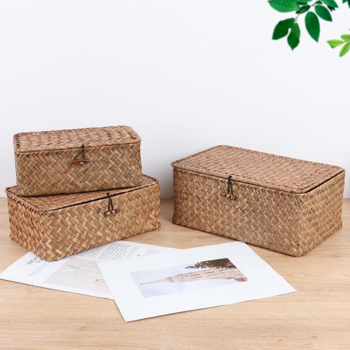 FEILANDUO seagrass storage bin with empty interior for daily use.