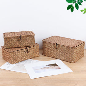 FEILANDUO seagrass storage bin with empty interior for daily use.