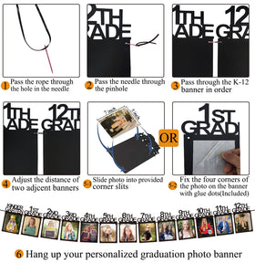 Feiyisuosi graduation banner assembly steps showing photos and ribbons
