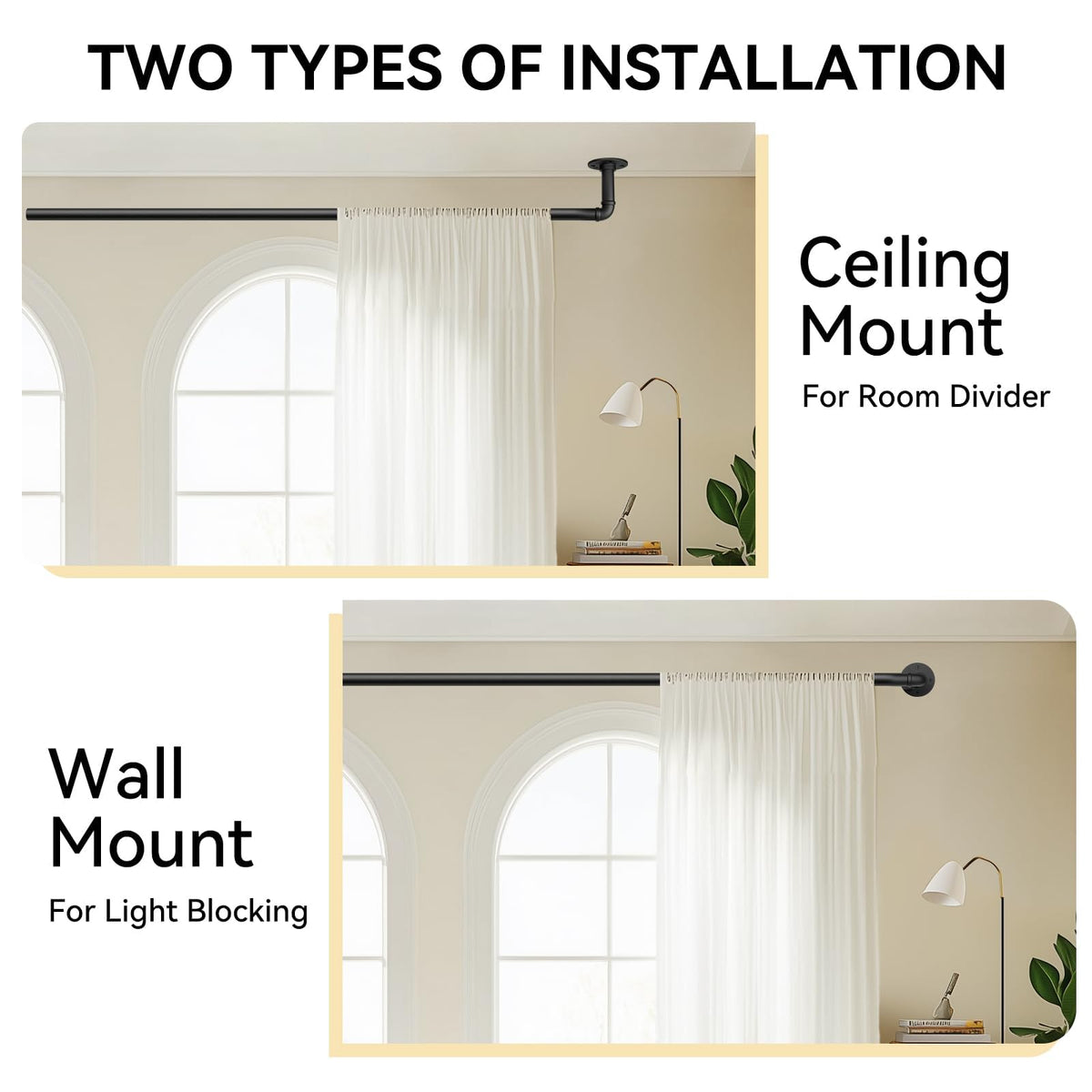 FELIDESIGN room-divider curtain rod offers wrap-around coverage