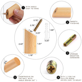 Felidio beech wood wall hooks installation hardware included for easy setup.