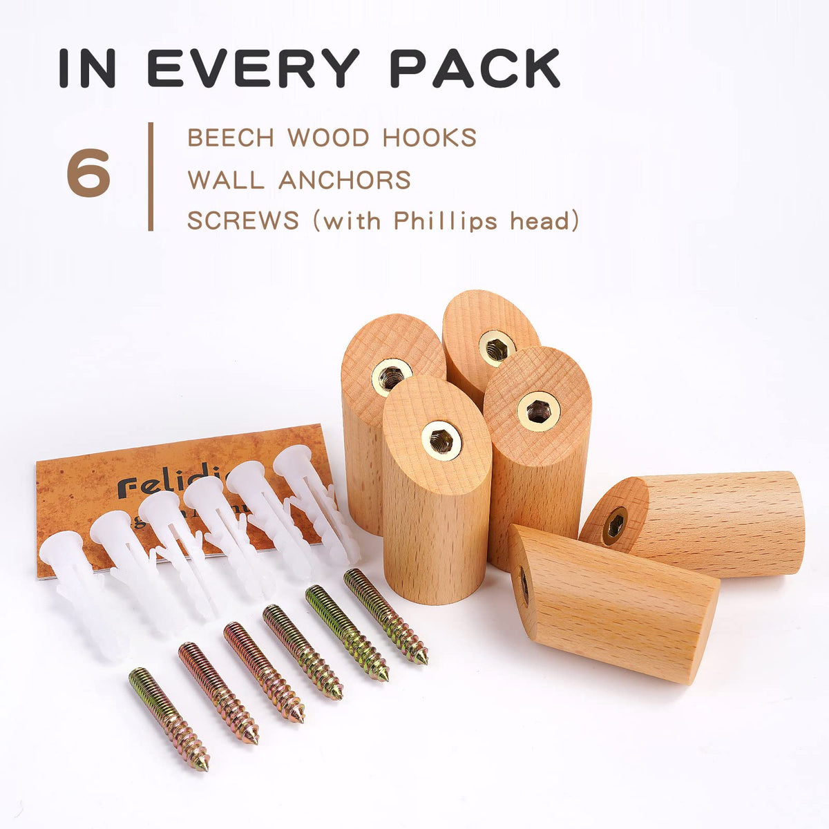 Felidio beech wood wall hooks close-up showing natural grain and finish.