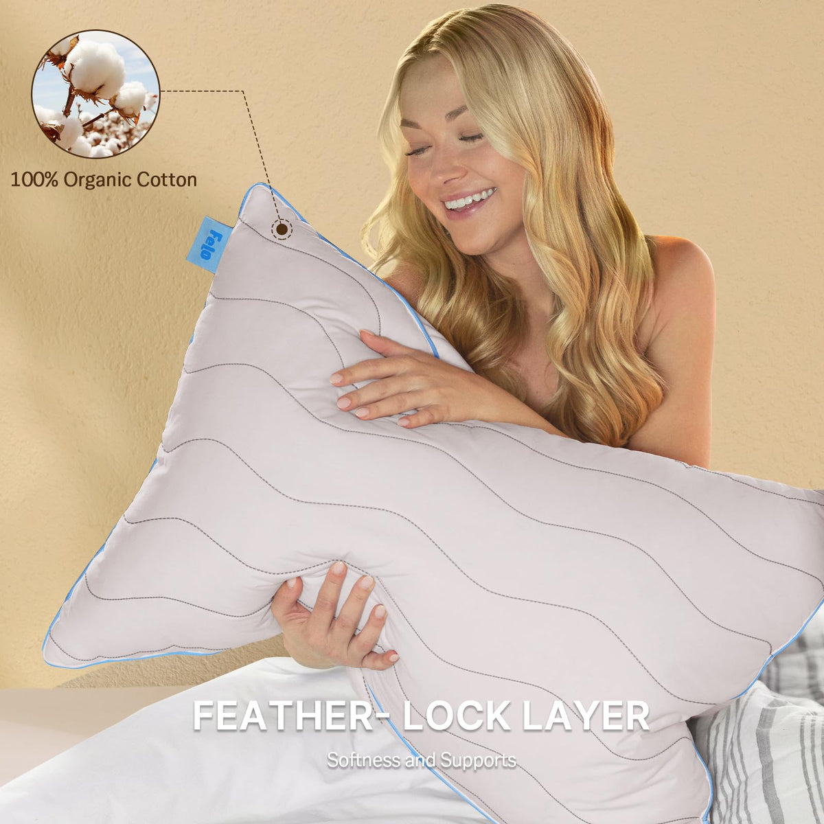 Felo CloudFusion pillow side profile highlighting contouring for neck alignment.