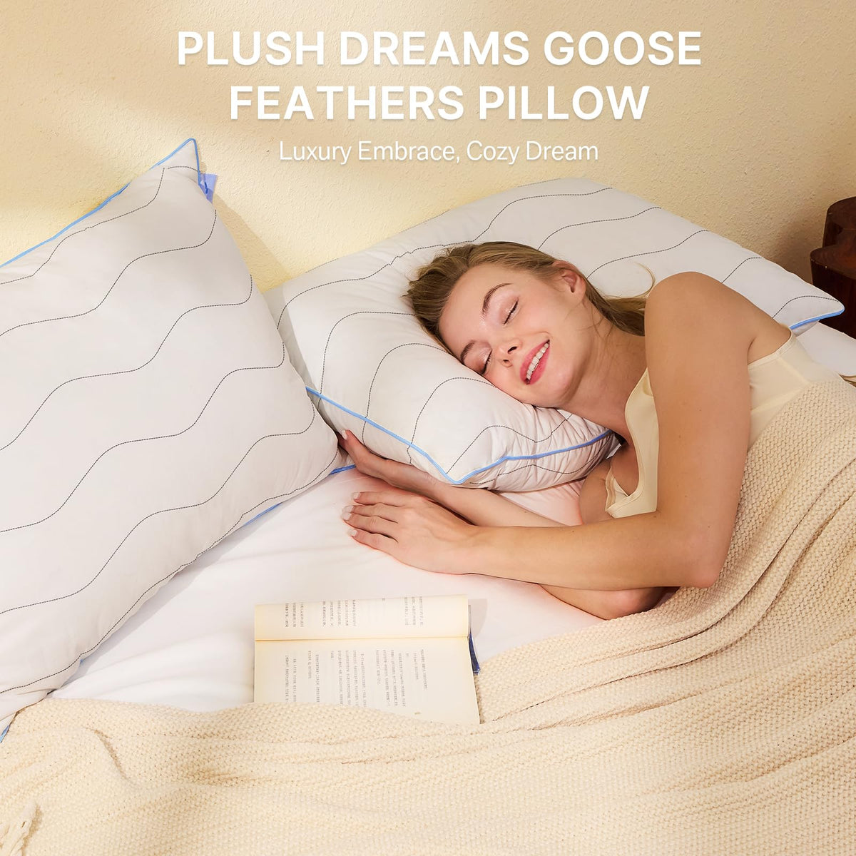 Felo pillow in bed set up for a comfortable nighttime routine.