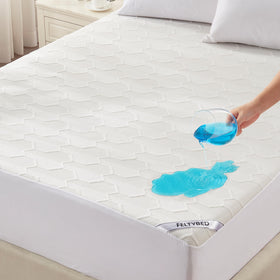FELTYBED queen-size waterproof mattress protector keeps liquids at bay for a cleaner sleep surface.