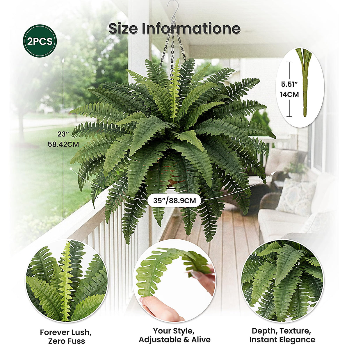 Fely bely 35-inch bouquet provides wide greenery for large walls or corners.