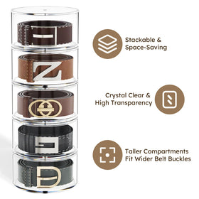 FEMELI acrylic belt holder with dust-proof lid protects items and speeds retrieval.