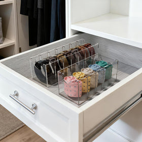 FEMELI clear acrylic material shows belts with a premium, sturdy feel