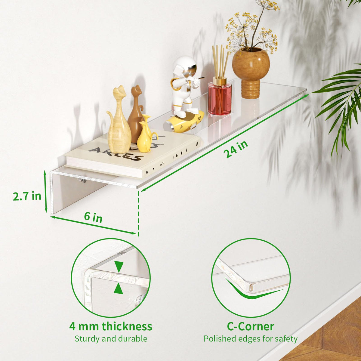 FEMELI floating shelf in a bedroom creates neat, accessible storage and display.