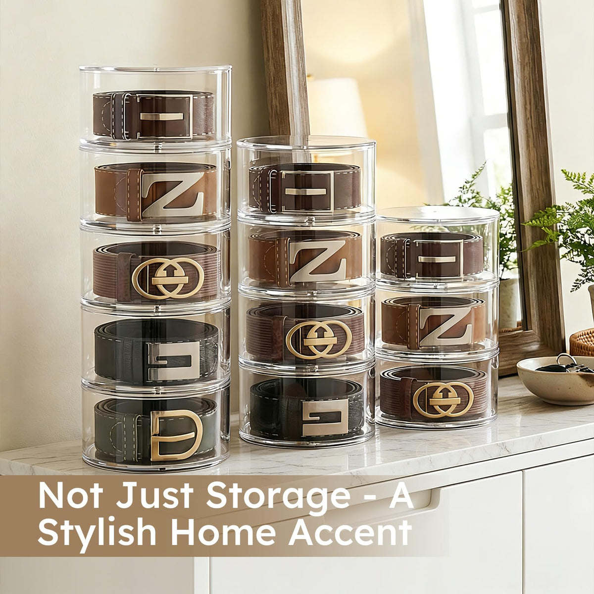 FEMELI multi-functional organizer stores belts, watches, jewelry, and ties.