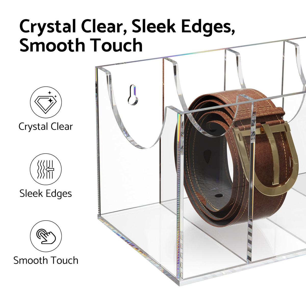 FEMELI seven-compartment belt box keeps belts neatly separated and visible