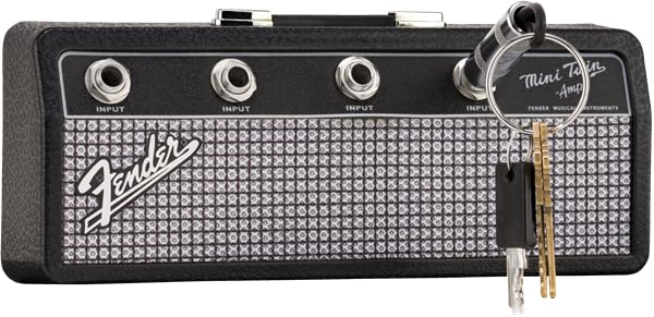 Fender Jack Rack Small features a brushed metal logo for durable, collectible display.