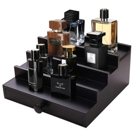 Fengligoo black cologne organizer on dresser keeps fragrances organized and within easy reach.