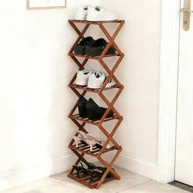 Fengzhizhu bamboo shoe rack 6-tier foldable ideal for small entryways