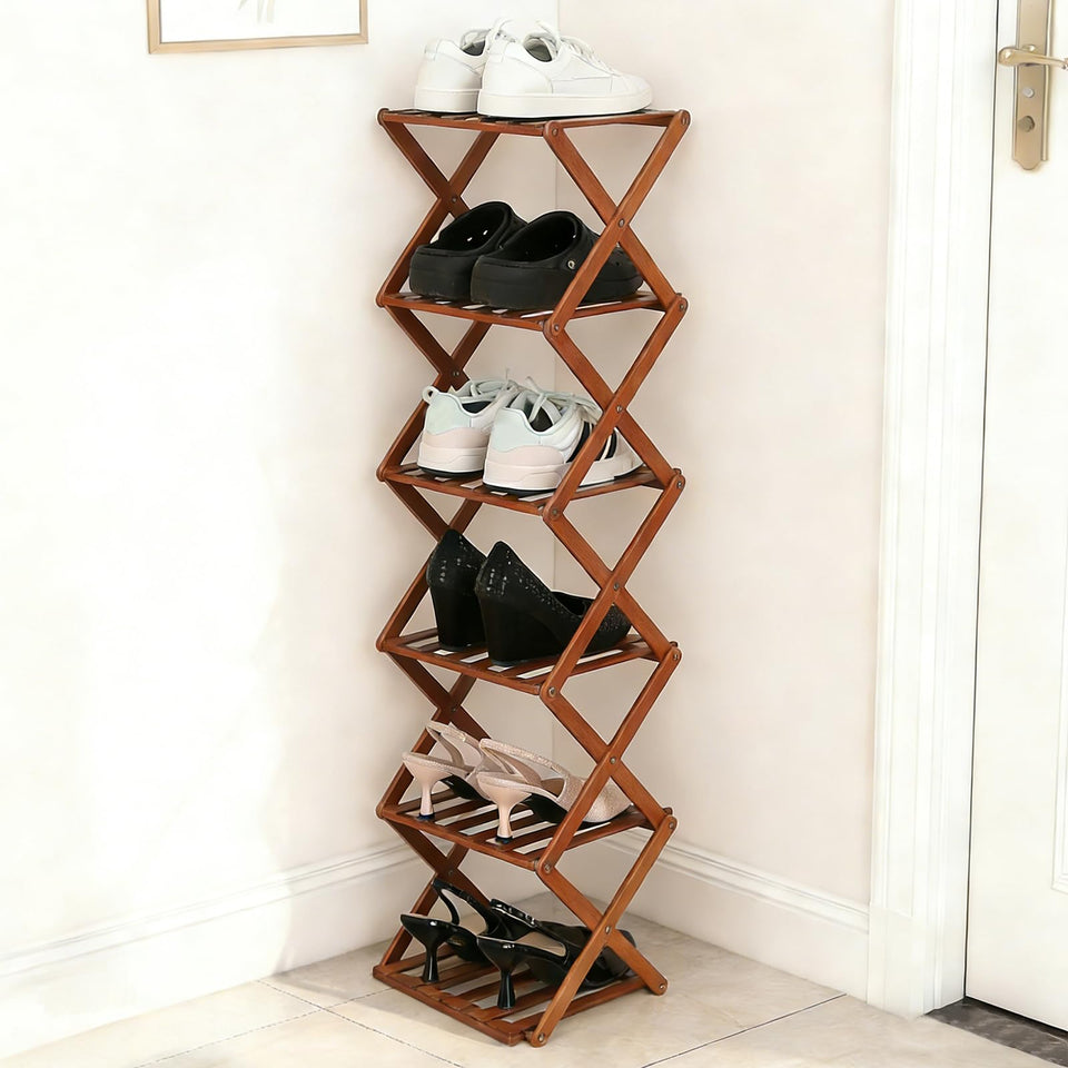 Fengzhizhu bamboo shoe rack 6-tier foldable ideal for small entryways