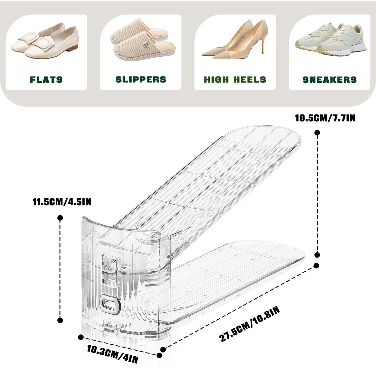 FENRUNXU anti-slip-design securely holds shoes during stacking.