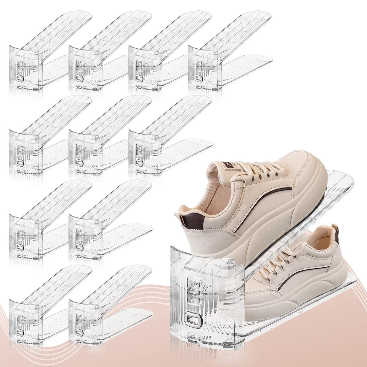 FENRUNXU double-tier-shoe-rack-clear keeps footwear visible and accessible.