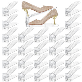 FENRUNXU 24-pack shoe slots organizer in transparent closet setup, maximizing space