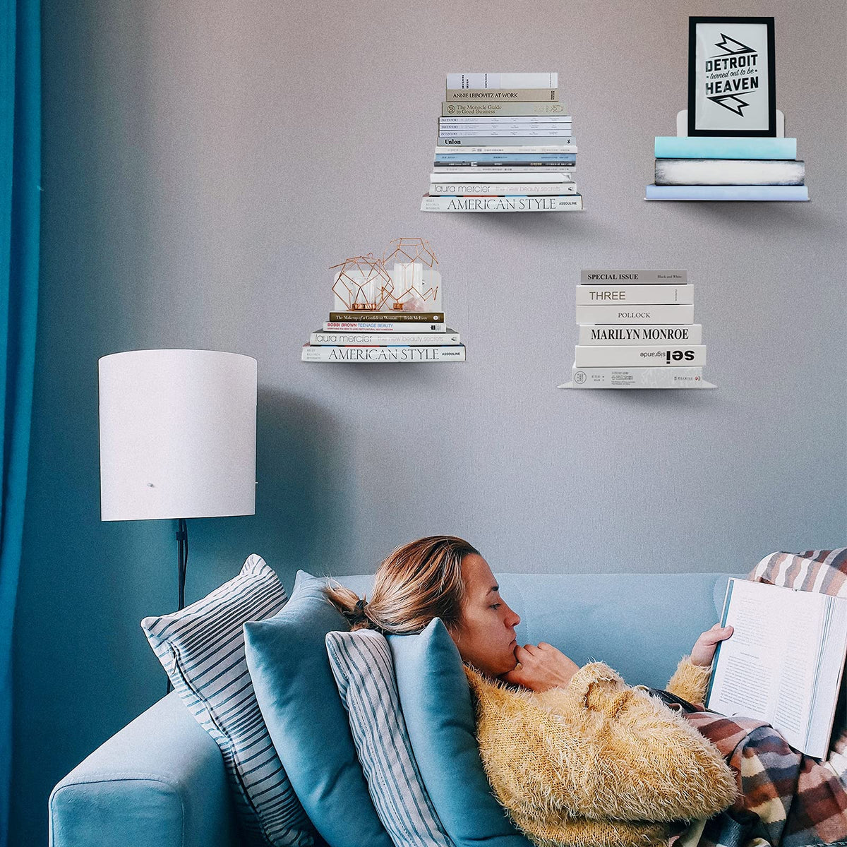 FENTEC invisible floating bookshelf showing weight-capable design up to 15 lbs
