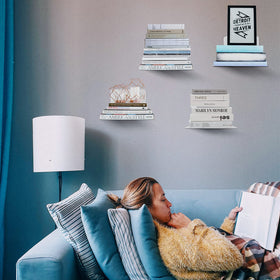 FENTEC invisible floating bookshelf showing weight-capable design up to 15 lbs