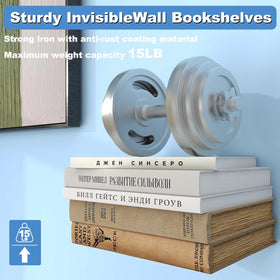 FENTEC invisible floating bookshelf displaying photos and decor