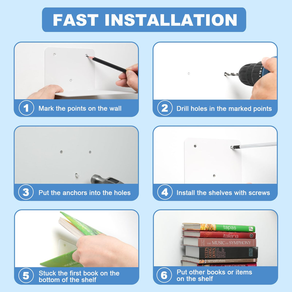 FENTEC invisible floating bookshelf with included mounting hardware