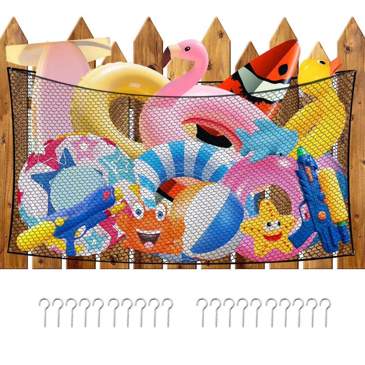 Feoang 47x79-inch hanging pool toy storage bag keeps floats organized and dry.