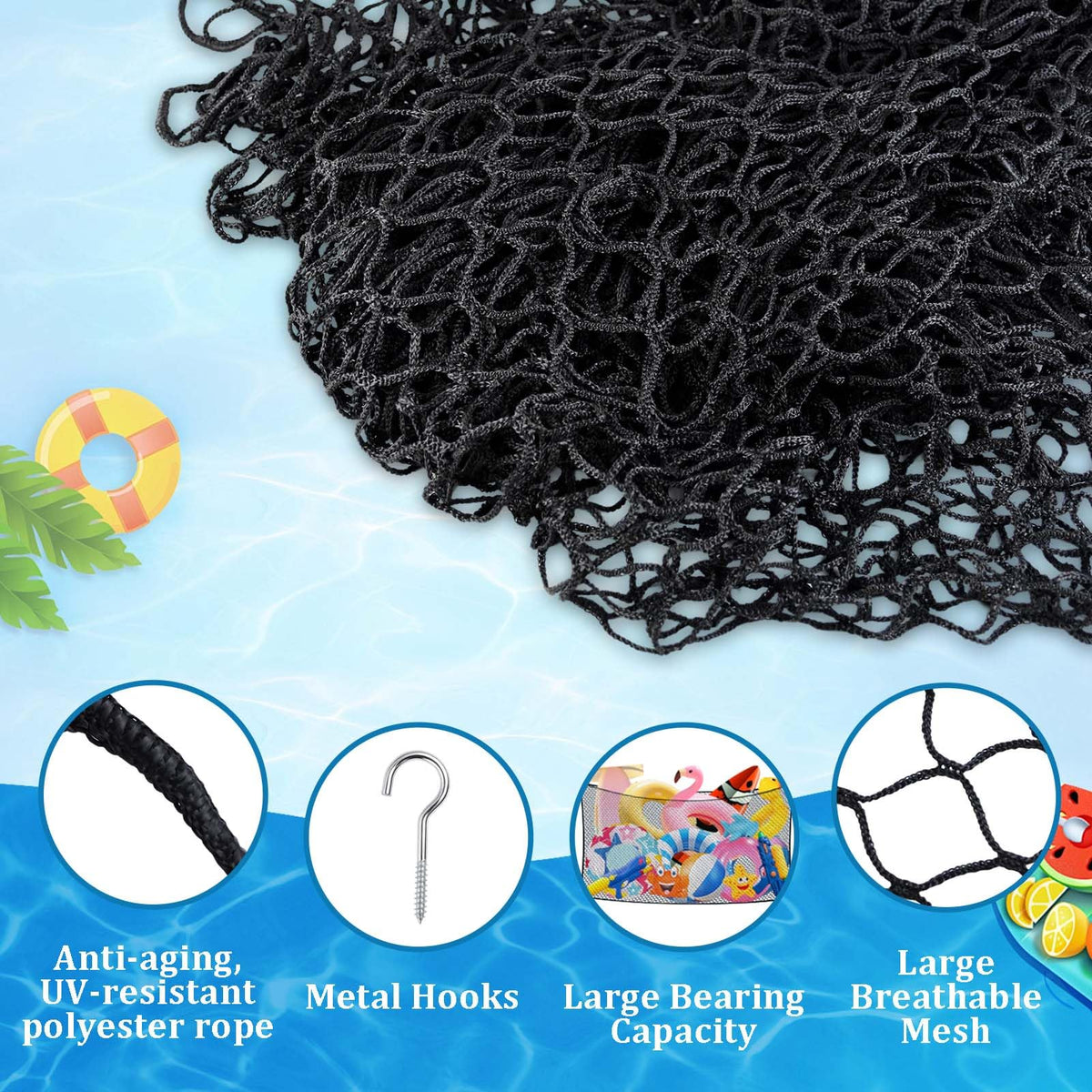 Feoang quick-dry mesh close-up shows fast water drainage for quicker drying.