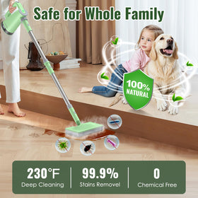 230°F steam from FEPPO penetrates grime on floors and tiles.
