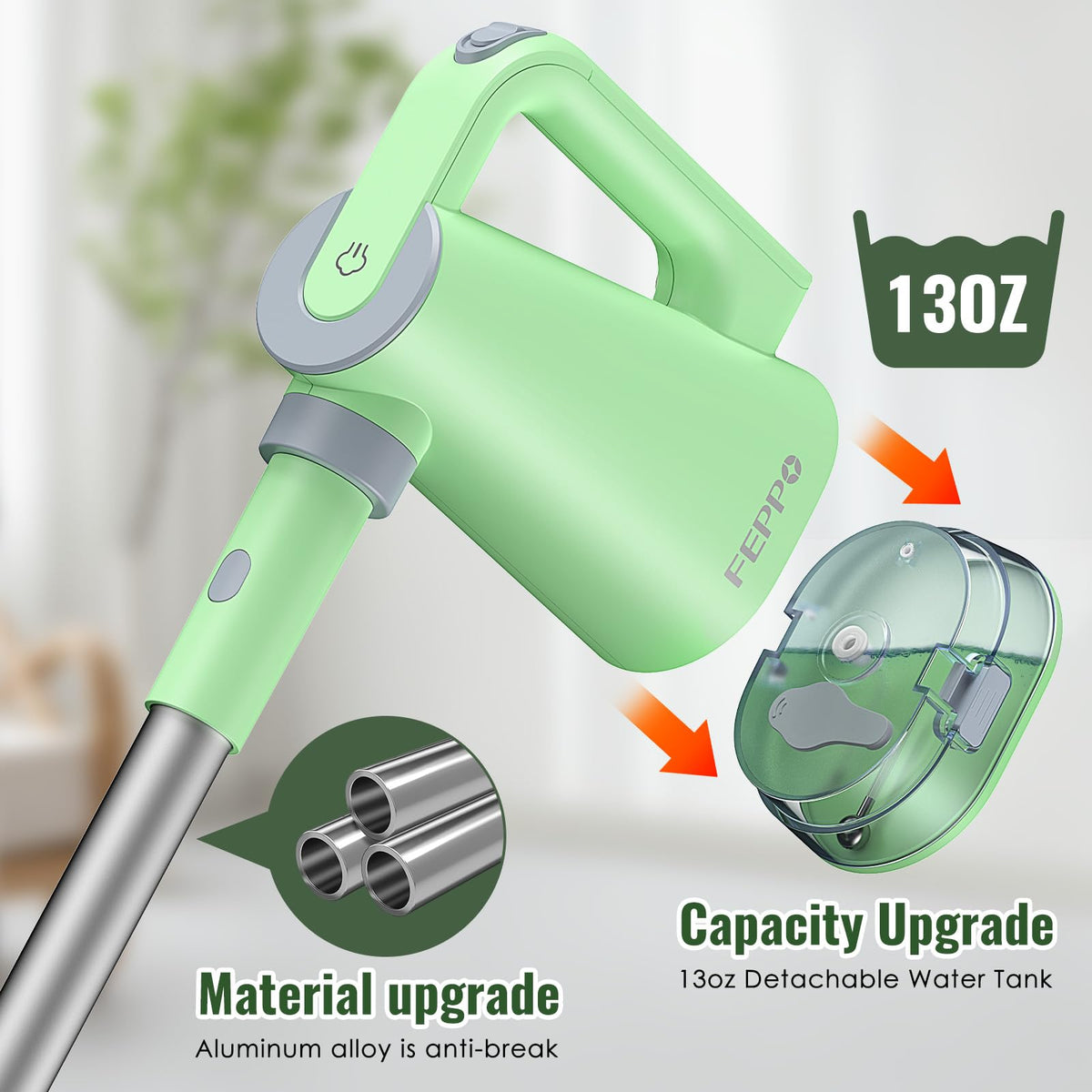 FEPPO 370 ml water tank supports up to 25 minutes of steam.