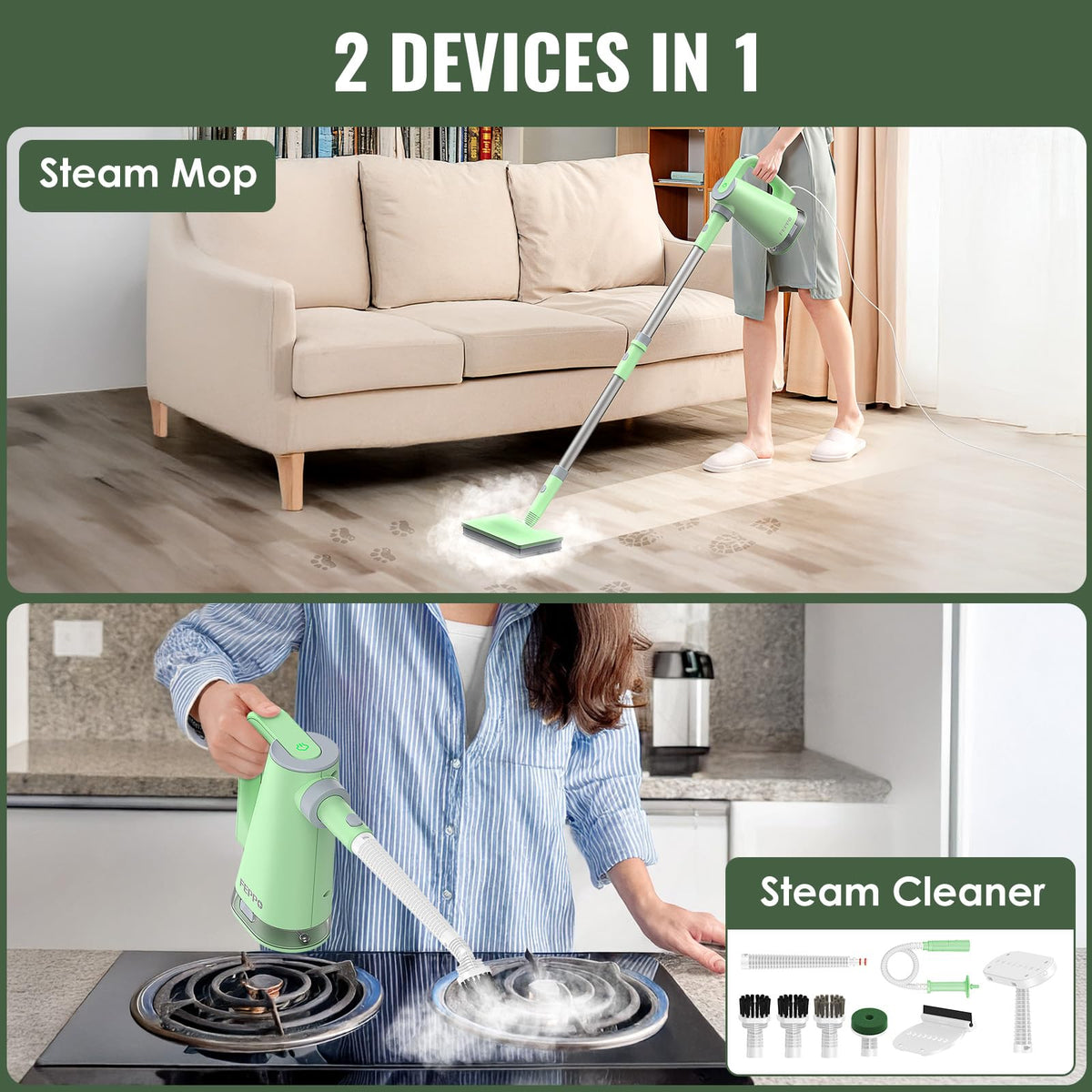 Detachable handheld steam cleaner from FEPPO for quick spot cleaning.