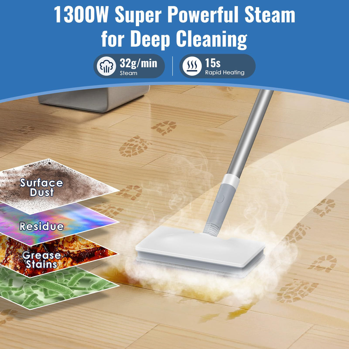 FEPPO rapid heat-up in 15 seconds delivers fast, chemical-free spot cleaning.