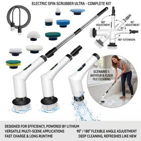 Ferbana Spin Scrubber extended handle reaches high corners.