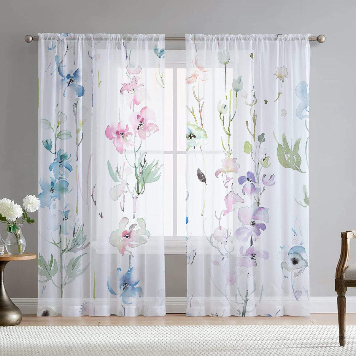 Fereyis floral leaves curtains in living room offer soft privacy and gentle light diffusion.