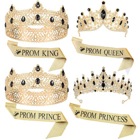 Ferreve 8-piece king and queen crowns for adults, gold finish, ideal for cosplay.
