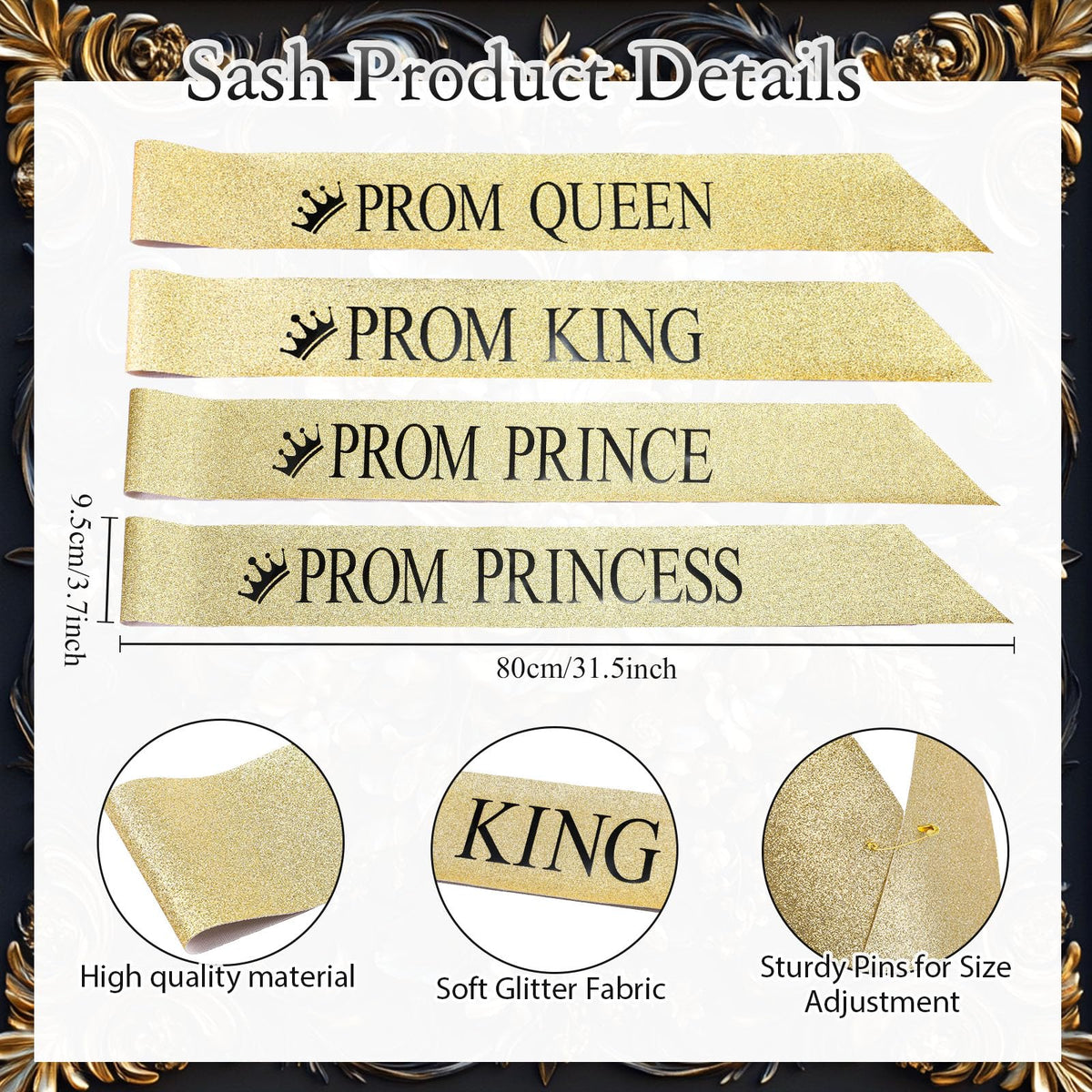 Ferreve alloy steel crowns and fabric sashes provide durable, reusable accessories.