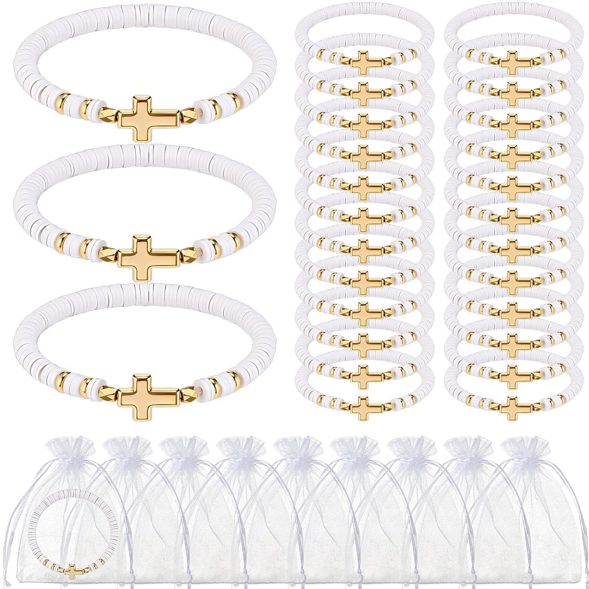 Ferreve cross bracelet white pendant ideal for baptisms and first communions.
