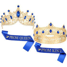 Ferreve king crown with blue diamonds for a regal prom look.