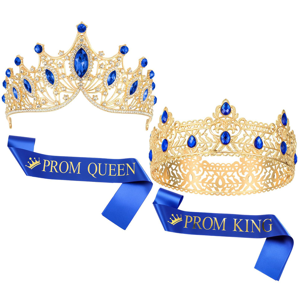 Ferreve king crown with blue diamonds for a regal prom look.