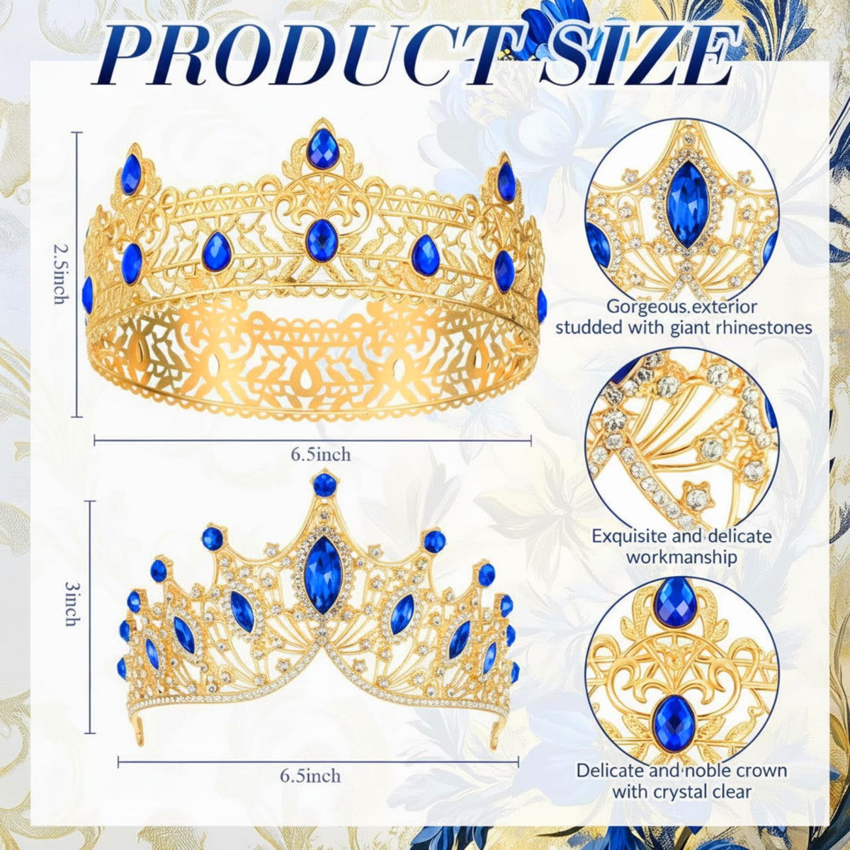 Ferreve queen crown with blue diamonds for elegant charm.