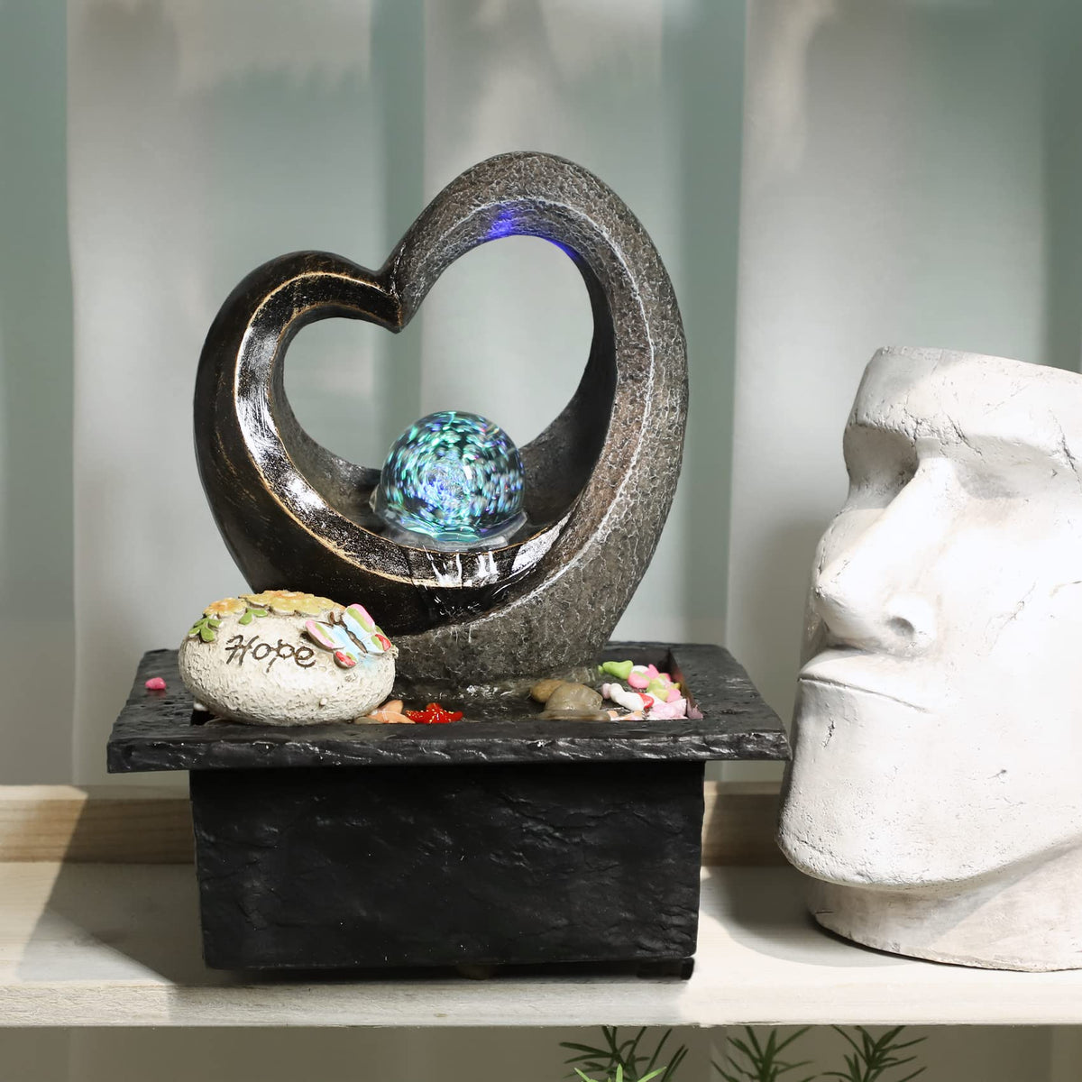 Ferrisland fountain with cool-tone RGB LED lights for evening relaxation