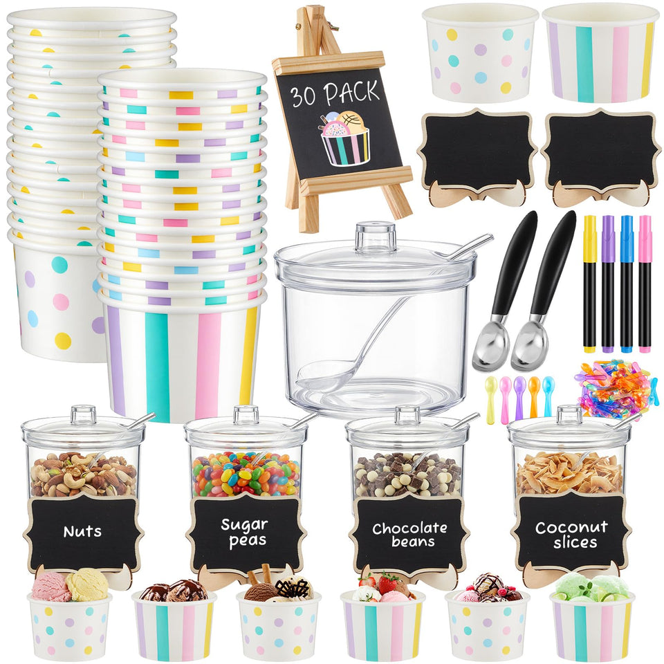 Ferrochef 4 oz ice cream cups for a colorful self-serve bar and tidy servings