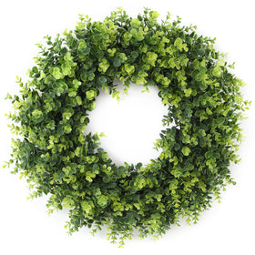 FestalMart 26-inch boxwood wreath with dense leaves for lush front-door appeal.
