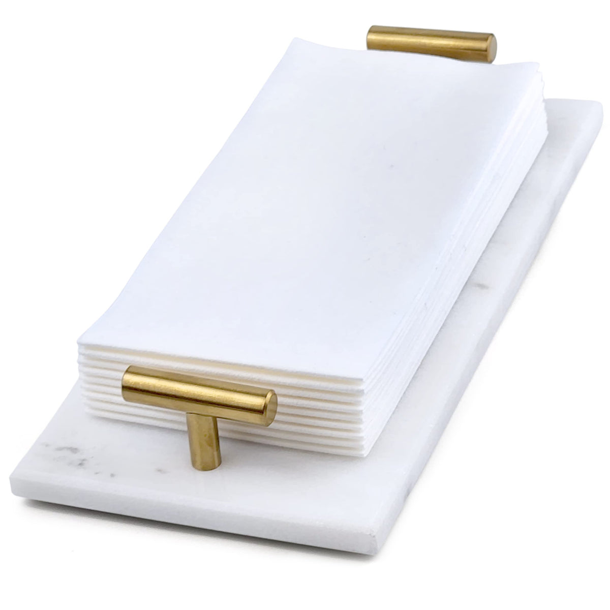 Fete guest towel holder tray in white marble for clean bathroom organization