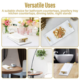 Fete sleek marble towel tray provides durable, stylish storage