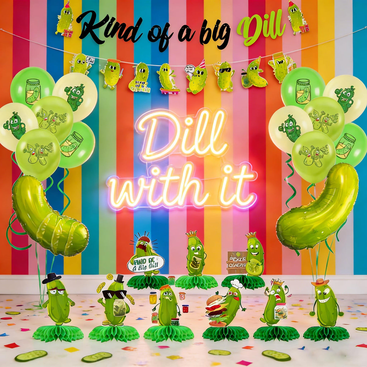 Fêteclairre giant pickle foil balloon makes a bold party focal point.