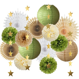 FETETIJD olive green and brown lanterns illuminate events with warm glow.
